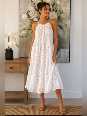 White Eyelet Tiered Summer Dress
